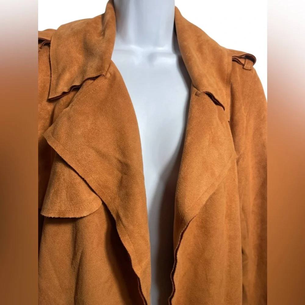 Ookie & LaLa coat size medium burnt orange faux suede trench coat jacket‎ 🧡